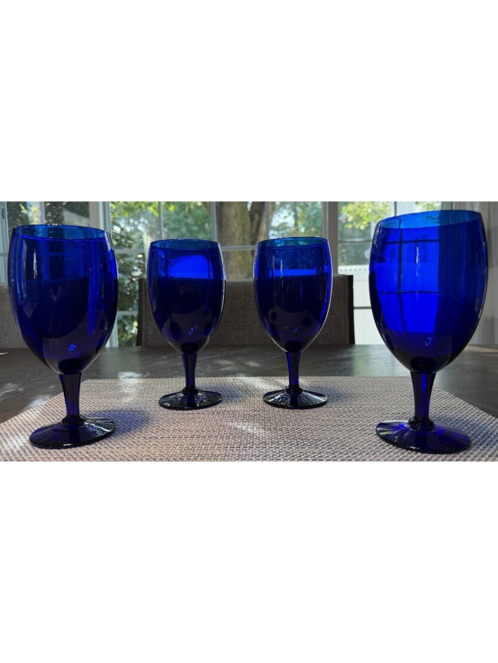 Set of 4 Libbey Premiere Cobalt Blue Water Wine Goblets 16oz Glasses Vintage USA